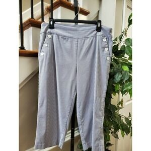 Counterparts Women Blue/White Lined Rayon & Nylon Mid Rise Straight Legs Pant 16